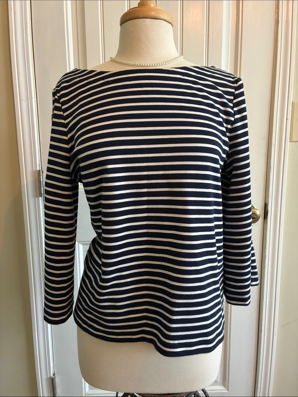 Banana Republic Black and White Striped Long Sleeve Top with Buttons down sleeve